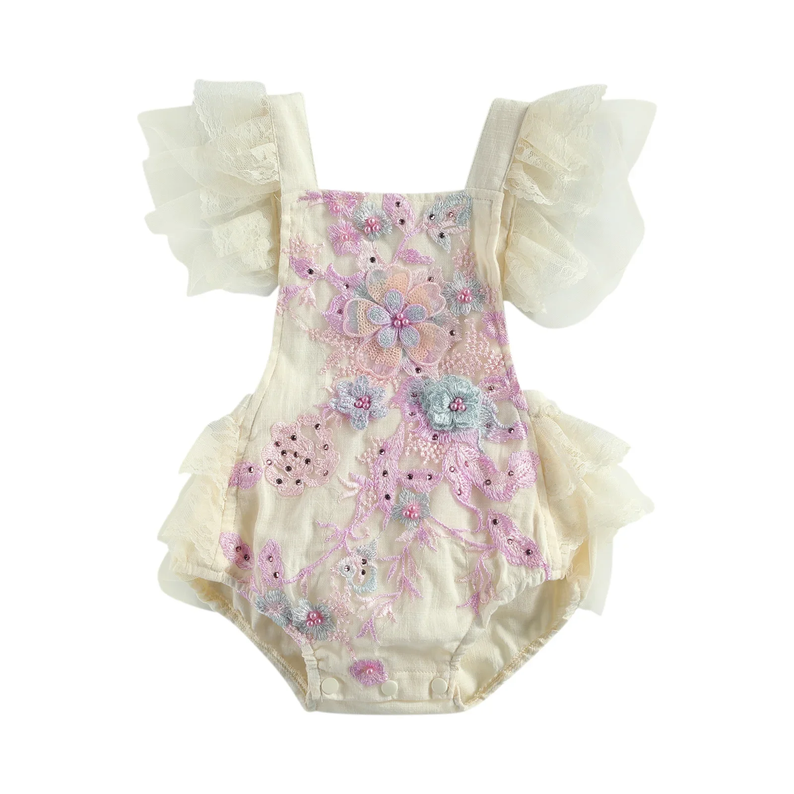 

Citgeett Summer Newborn Baby Girls Fly Sleeve Lace Romper - Stylish Flower Romper for Kids Girls