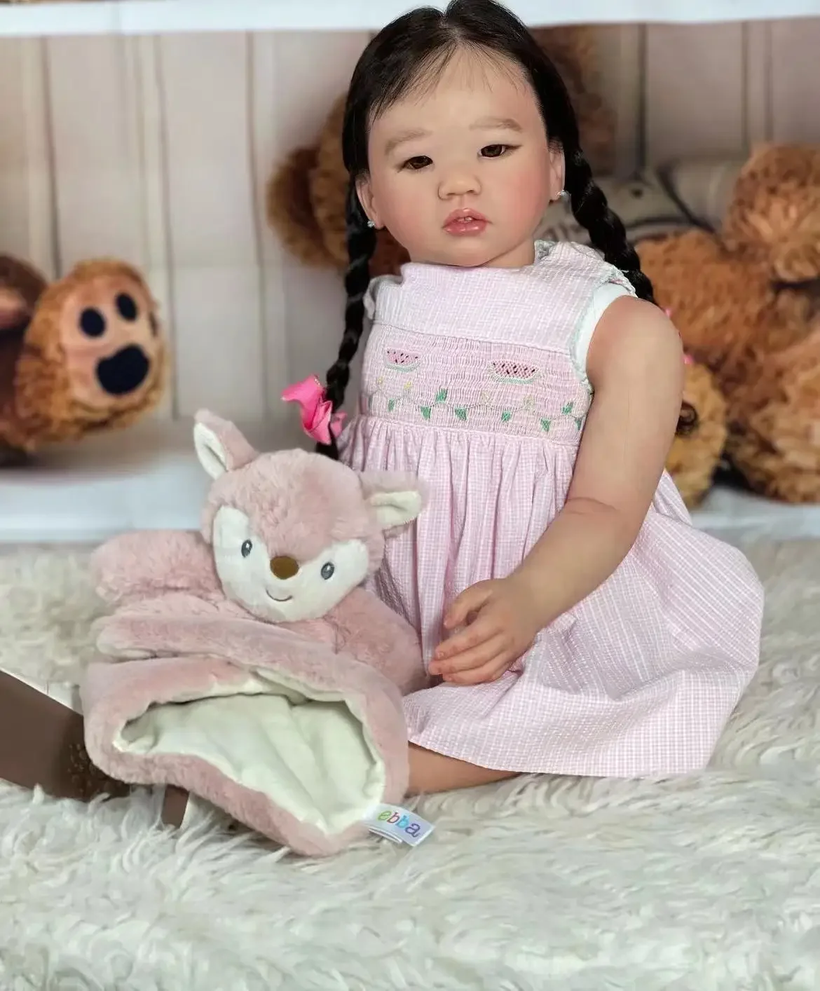 SINO-BB Customized Limited Supply 28inch Reborn Baby Doll Amaya With Hand-Rooted Long Black Hair  Different Dress Christmas GIft