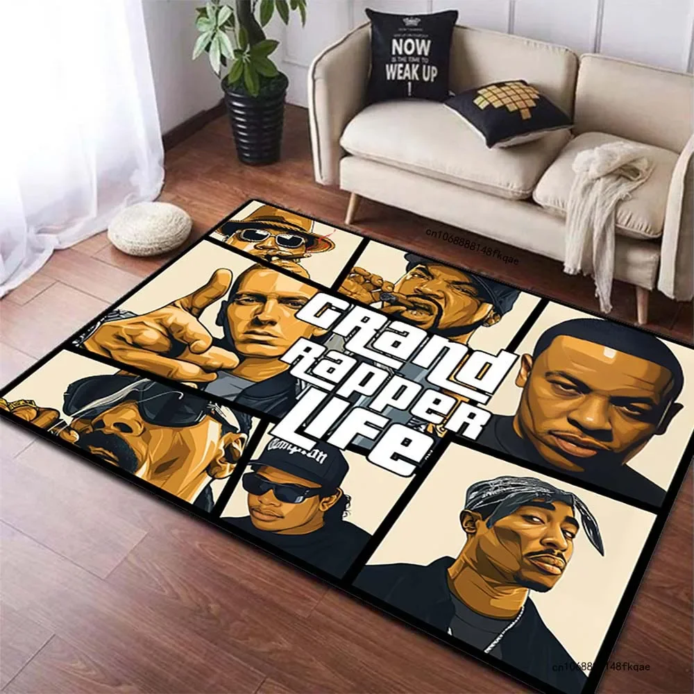 Hip-hop Printing Rapper Large Carpet Living Room Bedroom Non-slip Floor Mat Photography Props Carpet Birthday Christmas Gift