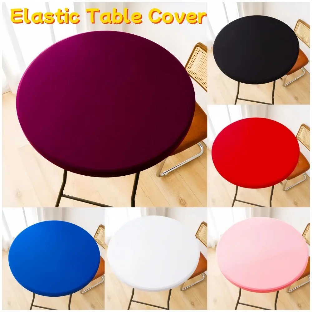 1PC Fitted Round Tablecloth Spandex Stretch Cocktail Table Cover Elastic Edge Table Topper Cap for Dining Wedding Party Picnic