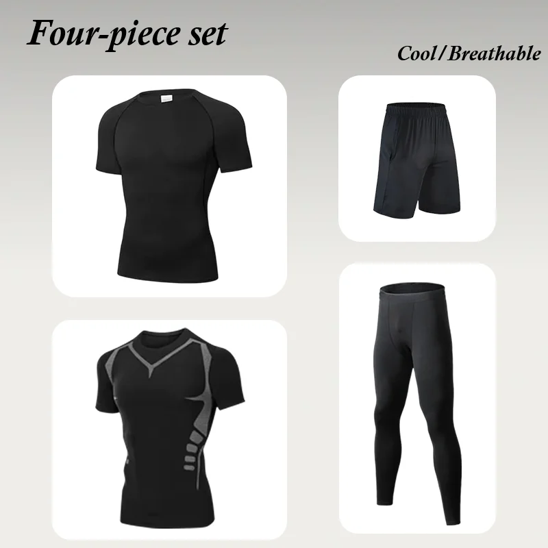

New Running Set for Men Quick Dry Short Sleeve Shirt and Legging Outdoor Trendy Basketball Fitness Gym Muscle Top Tracksuit