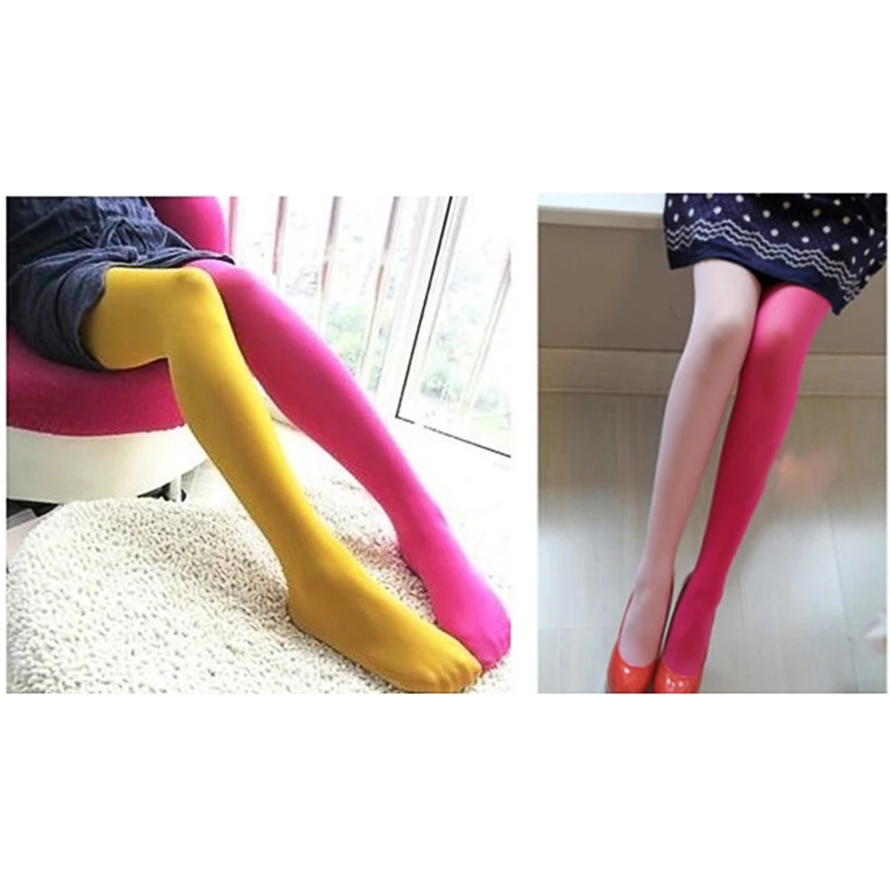 

Candy Color Asymmetric Silk Stockings For Women Stretchy Party Wear Anti-Slip Design Rose Red Bright Yellow One Size
