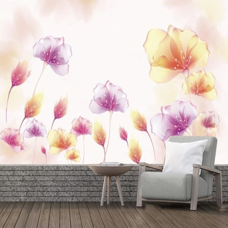 Modern Minimalist Hand-Painted Flowers Warm And Romantic Colors Fashionable Flower Shop Luxurious Decoration Mural In The Kitche
