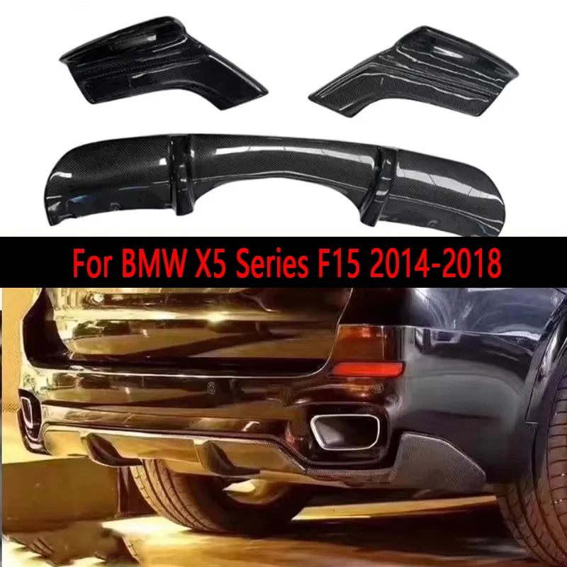 

For BMW X5 Series F15 2014-2018 Carbon Fiber Car Rear Bumper Diffuser Rear Splitters Spoiler with lamp Back lip Body Kit
