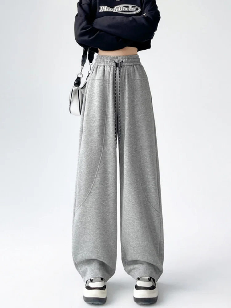 กางเกงขายาวทรงตรงเอวสูงผ้าสเวตแพนท์ลำลองสไตล์สปอร์ตสำหรับผู้หญิง รุ่น Bla Fce Lined Banana Pants เหมาะสำหรับใส่ไปทำงานหรือเดินเล่นในฤดูใบไม้ร่วงและฤดูหนาว