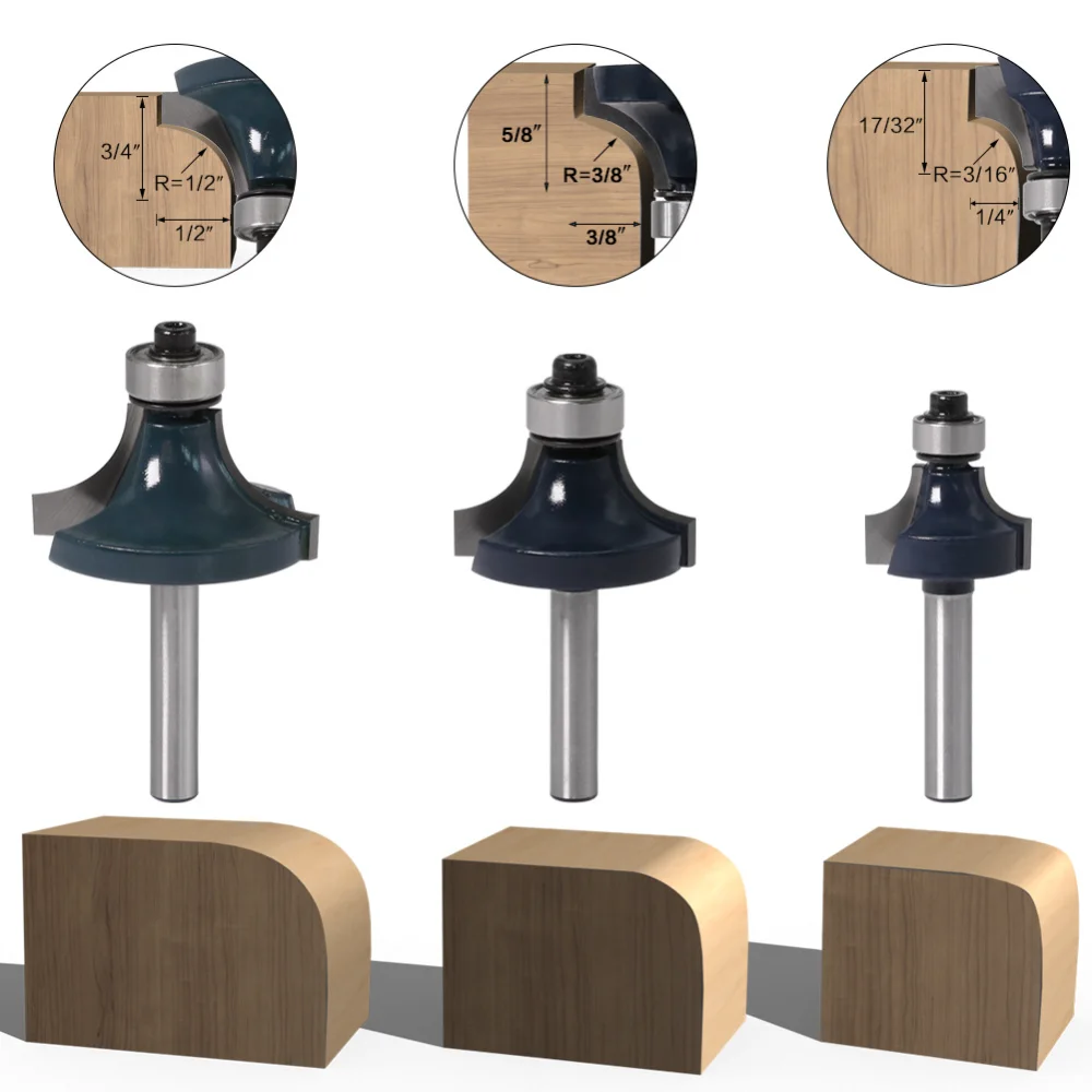 Edge Trimming Machine Blade R Angle Over Router Bit with Bearing Wood Corner Rounding Milling Cutter Wood Edge Trimming Tool