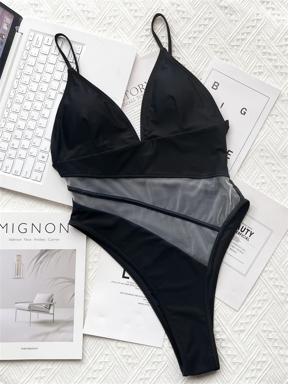 

Сетчатый прозрачный слинг-бикини, черный лоскутный экстремальный монокини с глубоким V-образным вырезом и открытой спиной, женский купальник для отдыха, пляжный купальный костюм