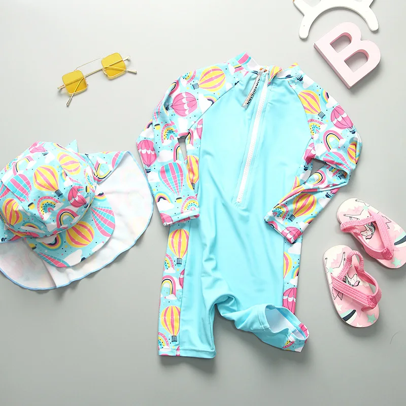 Costume da bagno ragazza UPF50 + costumi da bagno per bambini a maniche lunghe per ragazze costume da bagno intero per bambini protezione solare UV vestiti da spiaggia