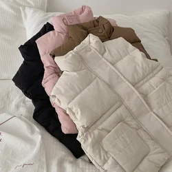 Children's Down Cotton Vest for Boys and Girls for Autumn and Winter Korean Version Pocket Stand Collar Baby Vest Cotton Jacket