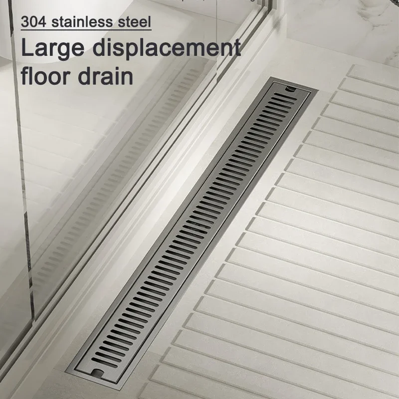 

Stainless Steel Floor Drain Anti Odor Bathroom Floor Drain Filter with Copper Floor Drain Core Gun Gray Linear Shower Drains