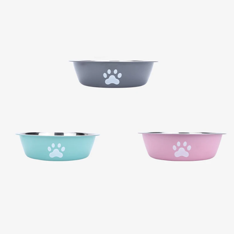 New stainless steel dog basin paw print pet supplies cat bowl dog bowl silicone anti-slip design pet drinking water feeding bowl view 5