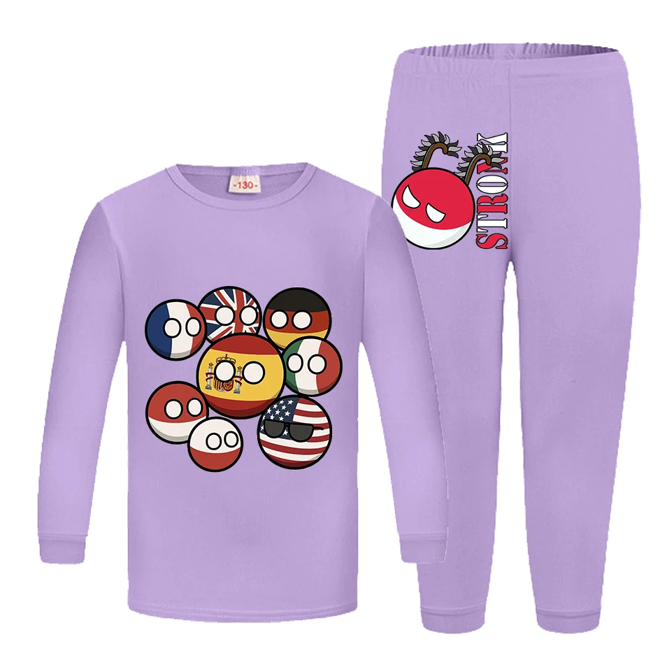 Newest Countryball Polandballs Costume Kids Cartoon Pajama Sets Girls Long Sleeve Tops Pants 2pcs Set Teenager Boys Sleepwear