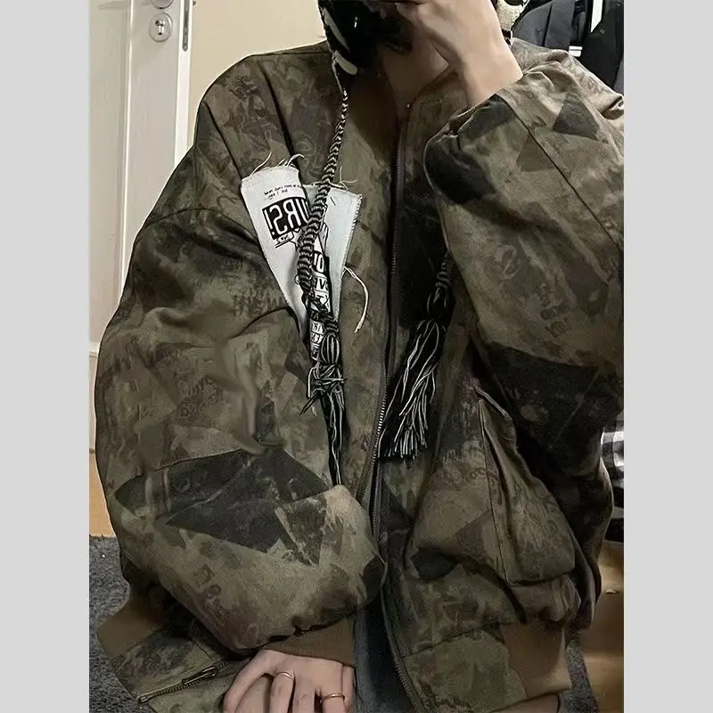 Veste de Baseball Rétro à Manches sulfpour Homme et Femme, Vêtement avec Fermeture Éclair, Style Hip Hop, Y2K, Harajuku, Punk