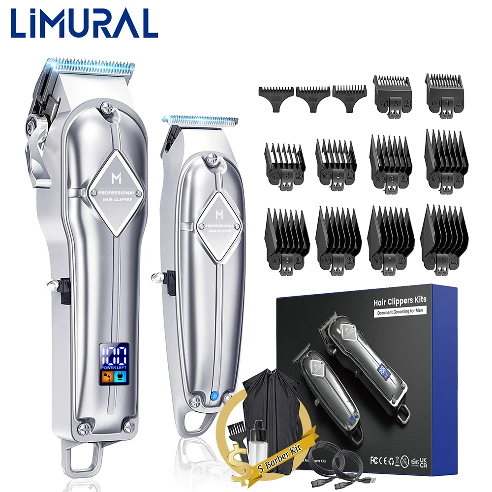 Limural 2in1 Full Metal Combo Kit Barber Hair Clipper For Men Professional Electric Beard Hair Trimmer Rechargeable Hair Cut Kit