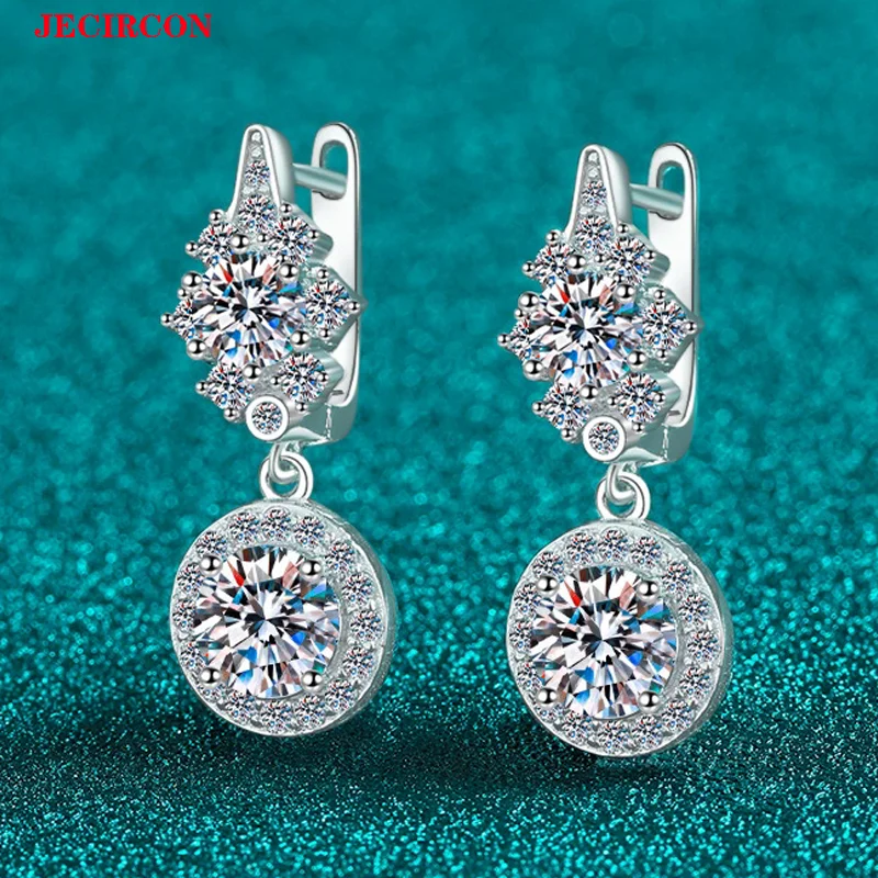 

JECIRCON женские серьги из стерлингового серебра S925 с муассанитом, высококачественные изысканные круглые серьги-капли, легкие роскошные модные ювелирные изделия