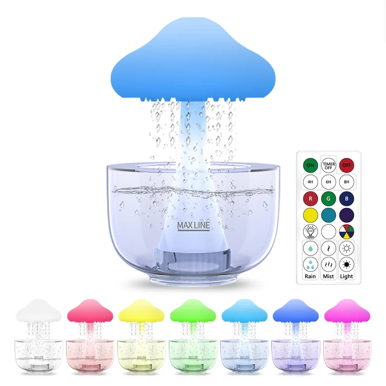 New 2023 product umbrella mushroom cloud humidifier water drop white noise 7 color night light rain cloud diffuser