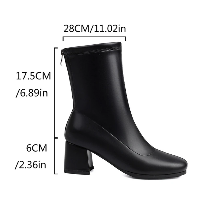 ASILETO Fashion 6cm Chunky Heel Faux Leather Block Midcalf Boots Autumn Antislip Shoes Big Size 46 47 48 US17 Silver