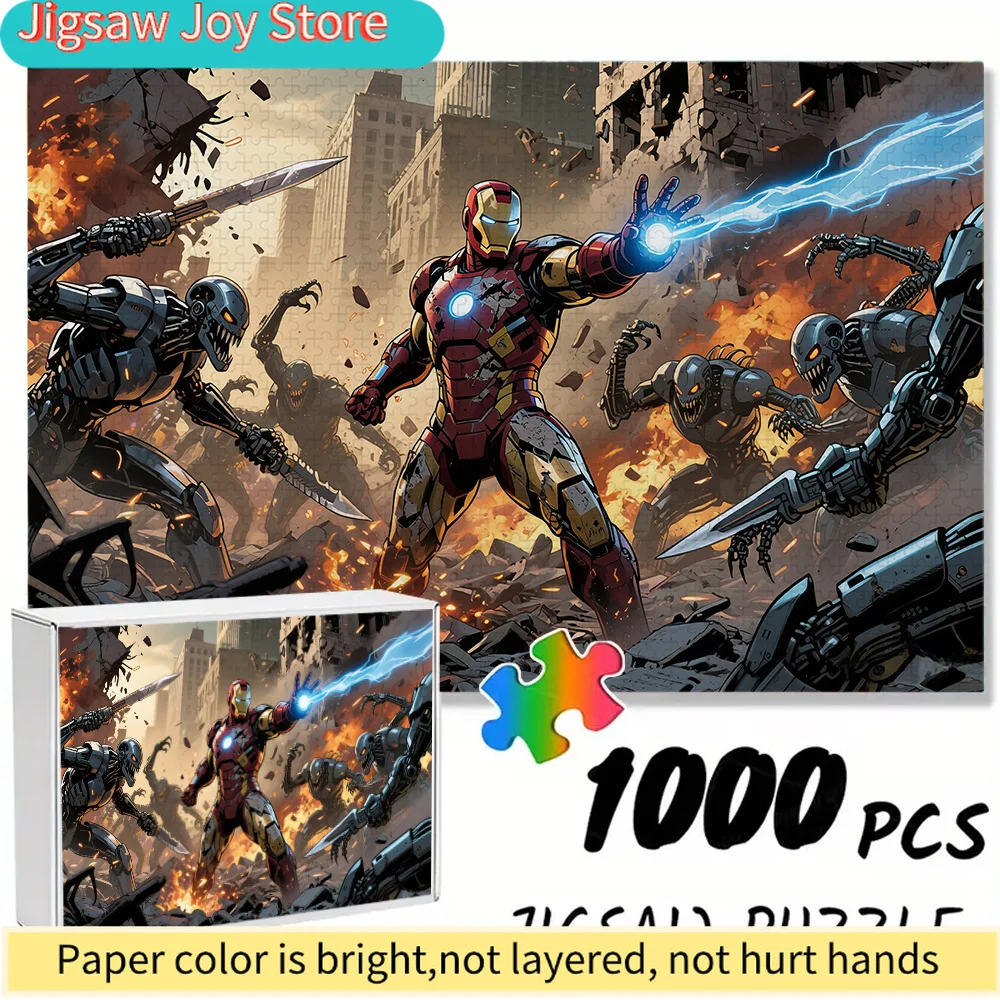 

of Marvel-Themed Seamless Puzzles Z9.22-55, Featuring Iron Man City Battle Robot Design - Durable Thick Puzzle, a Great Brain