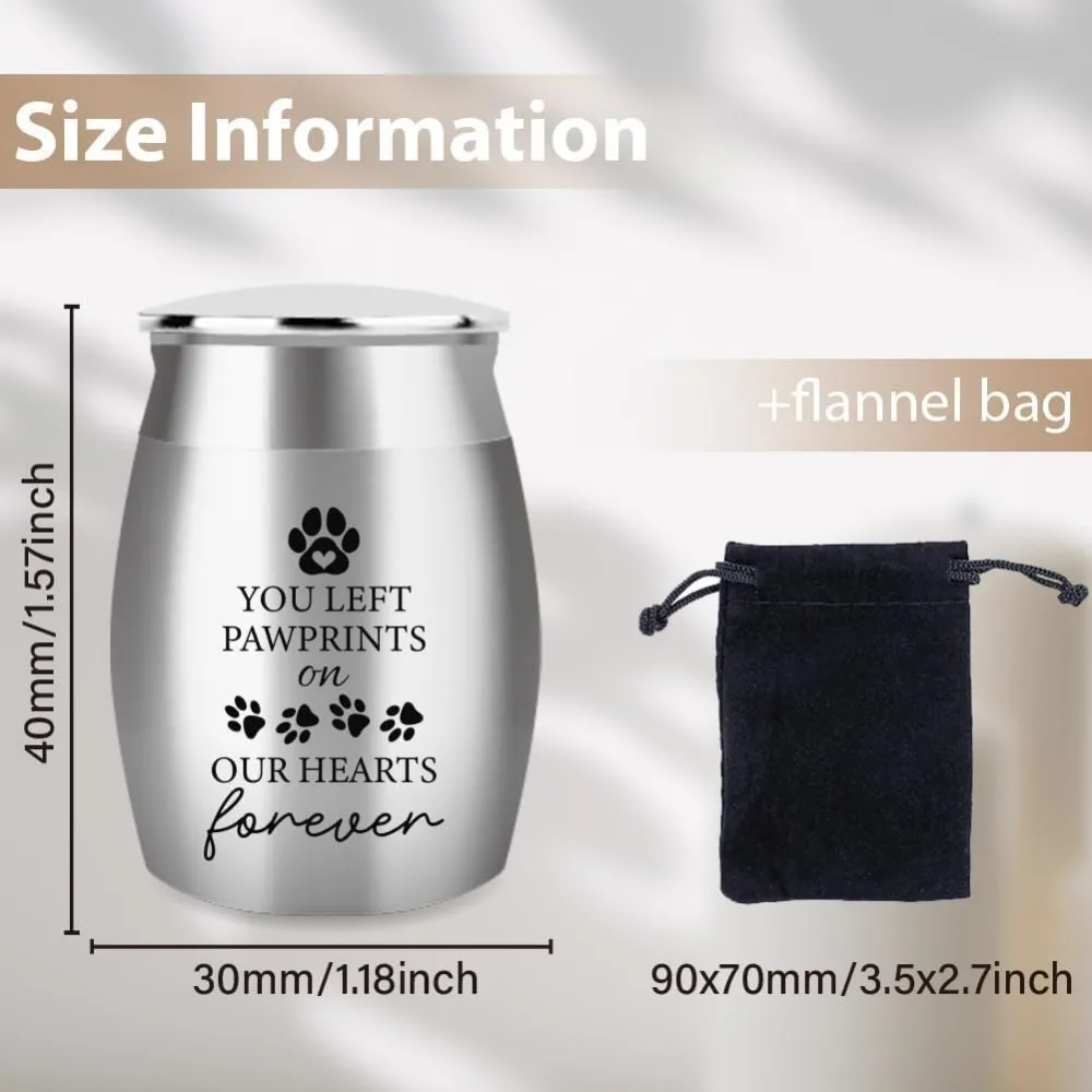 1Pc 1.57 Inch Mini Stainless Steel Cremation Urn, Pet Memorial Small Urns for Cats and Dogs Ashes with Velvet Pouches and Text