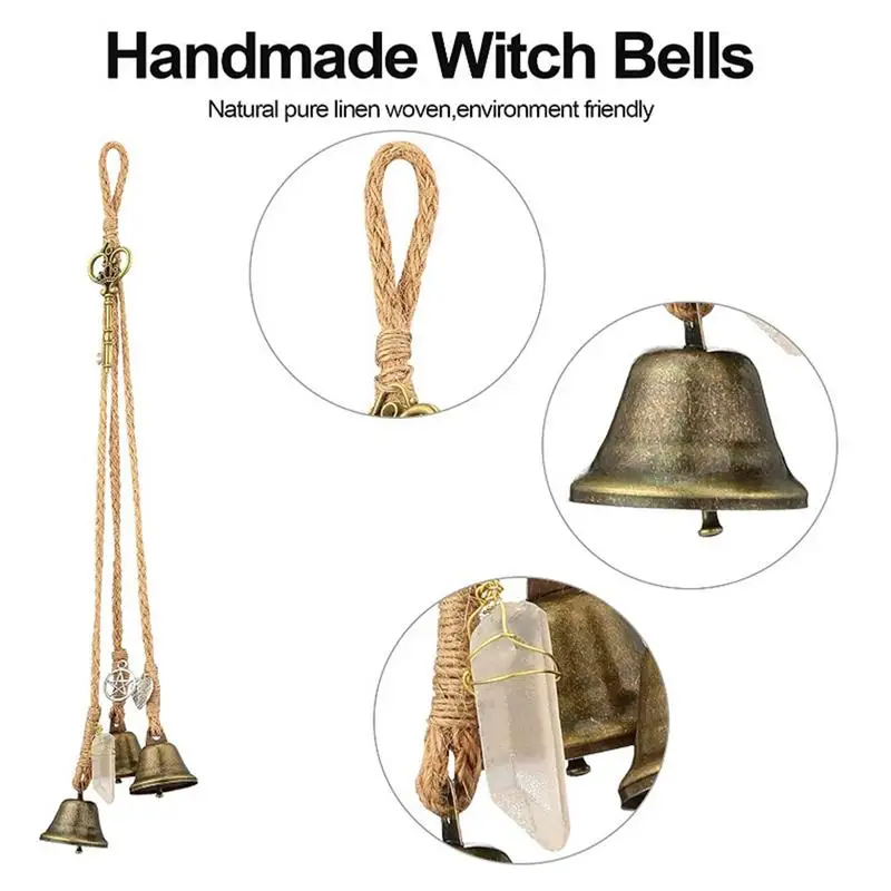 Handmade Witch Bell Weaving Wind Chime Door Hanging Witch Rattan Wreath Hemp Rope Vintage Porch Door Bells For Porch Garden