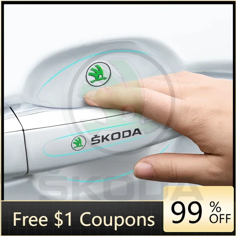 

Car Stickers 2025 Hot 4/8PCS For Skoda Octavia Fabia Superb Karoq Car Door Handle Sticker Racing Sport Protection Decals Door Bo