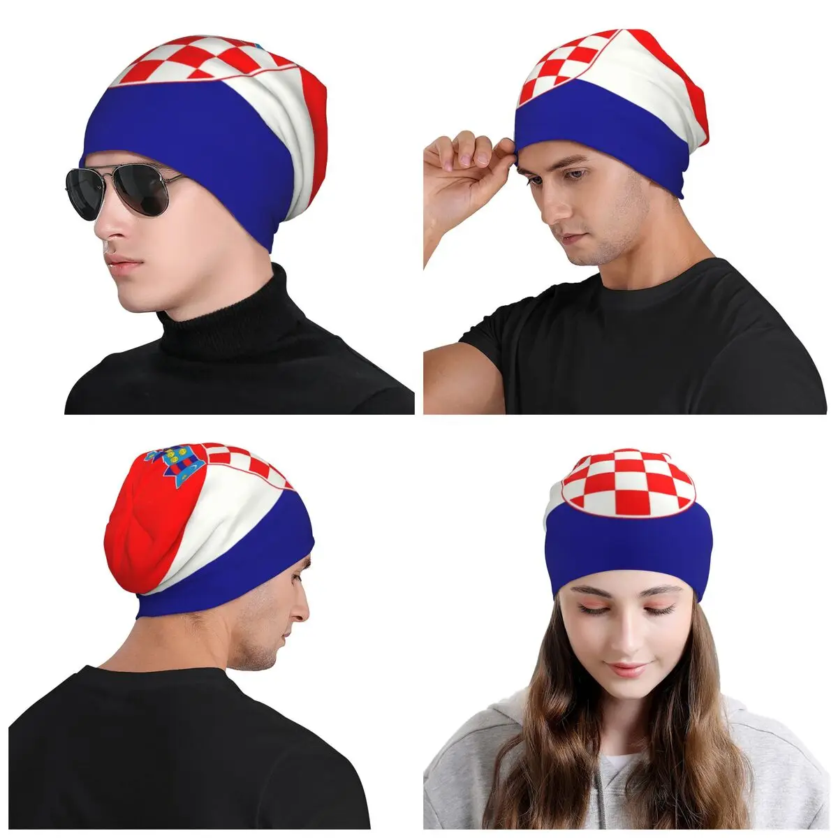 Flagge von Kroatien Schädel Mützen Mützen Männer Frauen Unisex Trend Winter warme Strick mütze Erwachsenen Motorhaube Hüte