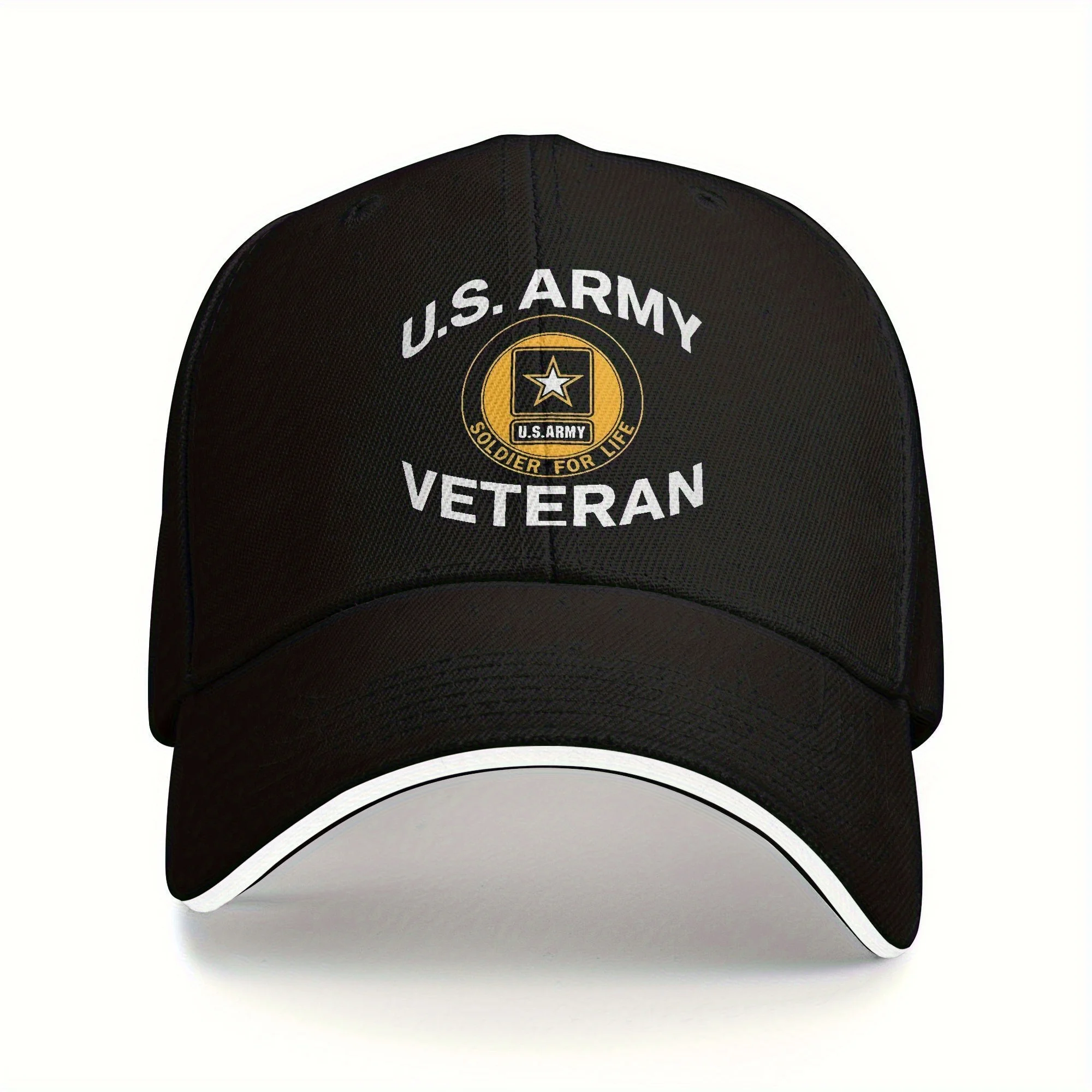 Veteran Baseball Cap - Adjustable Black Dad Hat with Insignia & Veteran Text, Lightweight Breathable Polyester, Snap Closure Men