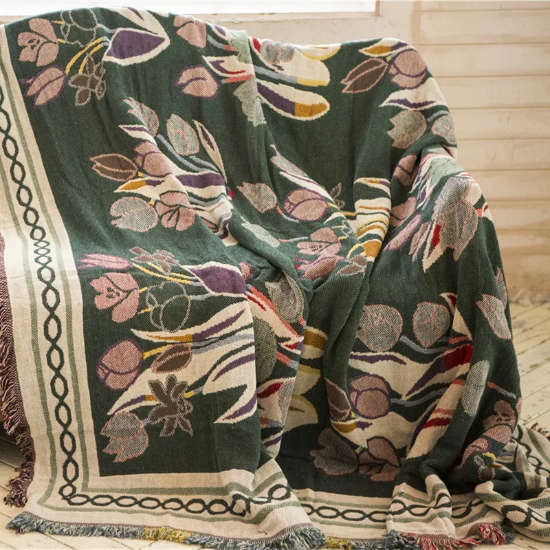 Tulip Flowers Blanket Vintage Throw Sofa Covers Knitted Bedspread Floral Europe Style Outdoor Camping Travel Blankets cobija