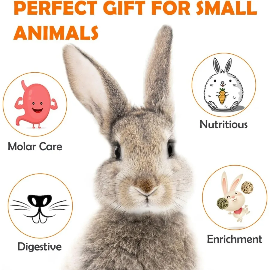 32 قطعة من أعواد قش تيموثي 320 جرام للأرنب خنزير غينيا الهامستر الطبيعية المصنوعة يدويًا يعامل ومضغات لصيانة الأسنان وإثراءها