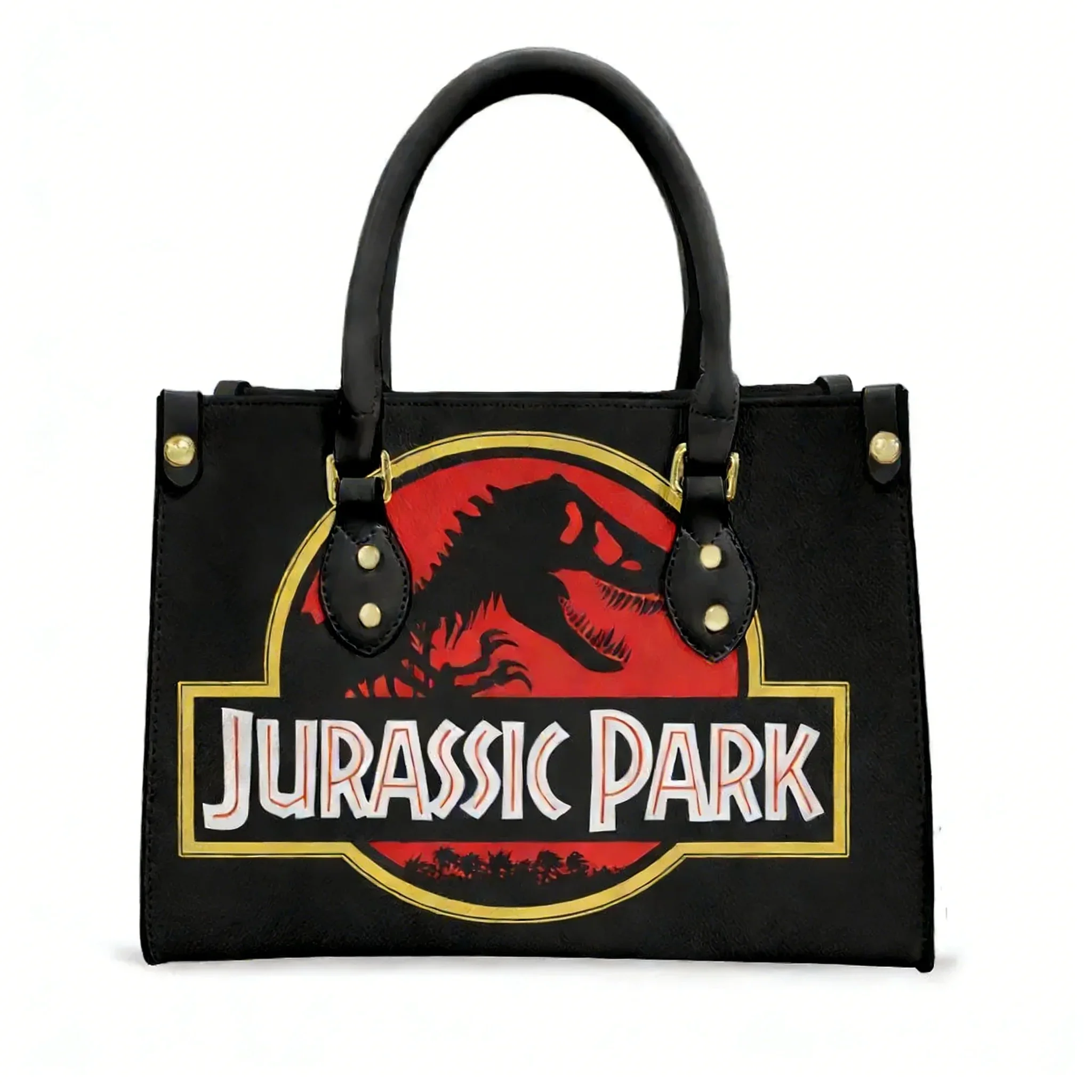 

Hot Jurassic Park Dinosaur Anime Cartoon Tote Bag Purse Womens Mens Text Image PU Leather Handbag Business Shopping Gift Bags