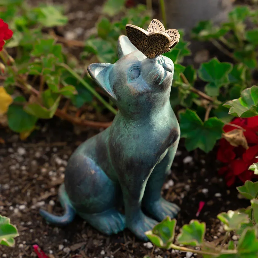 

Cat Decor Outdoor Statues for Garden Outdoor Resin Animal Sculpture Cat With Butterfly Decorative Garden Supplies