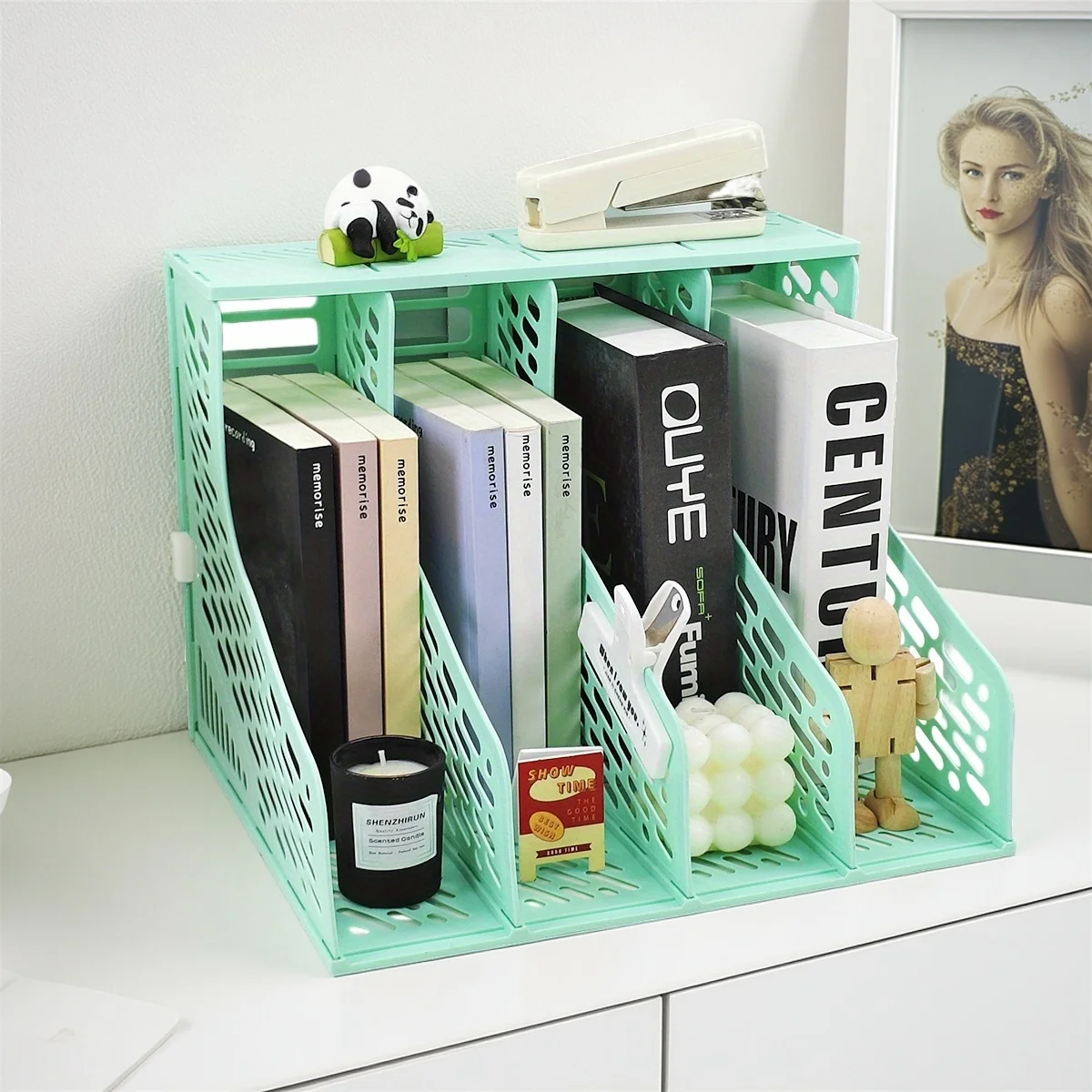 

Splicable Plastic Desktop File Rack Vertical A4 Document Holder Multi-grid Magazine Organizer Office Stationery Storage