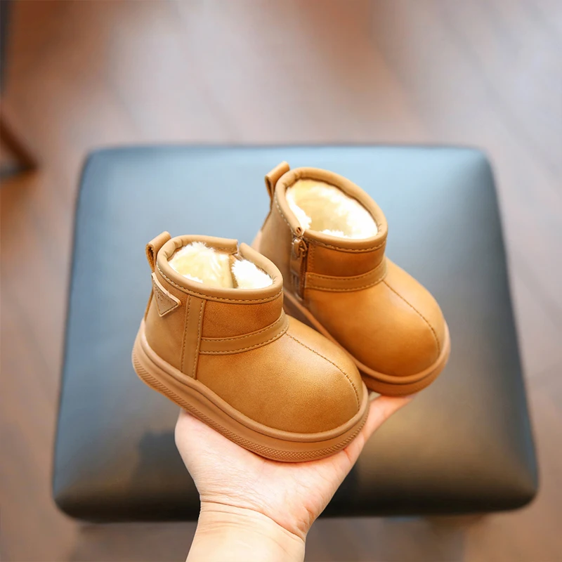 Children Casual Leather Shoes for Girls 2026 Winter Fashion New Style Soft Sole Anti-slippery Versatile Ankle Cotton Boots