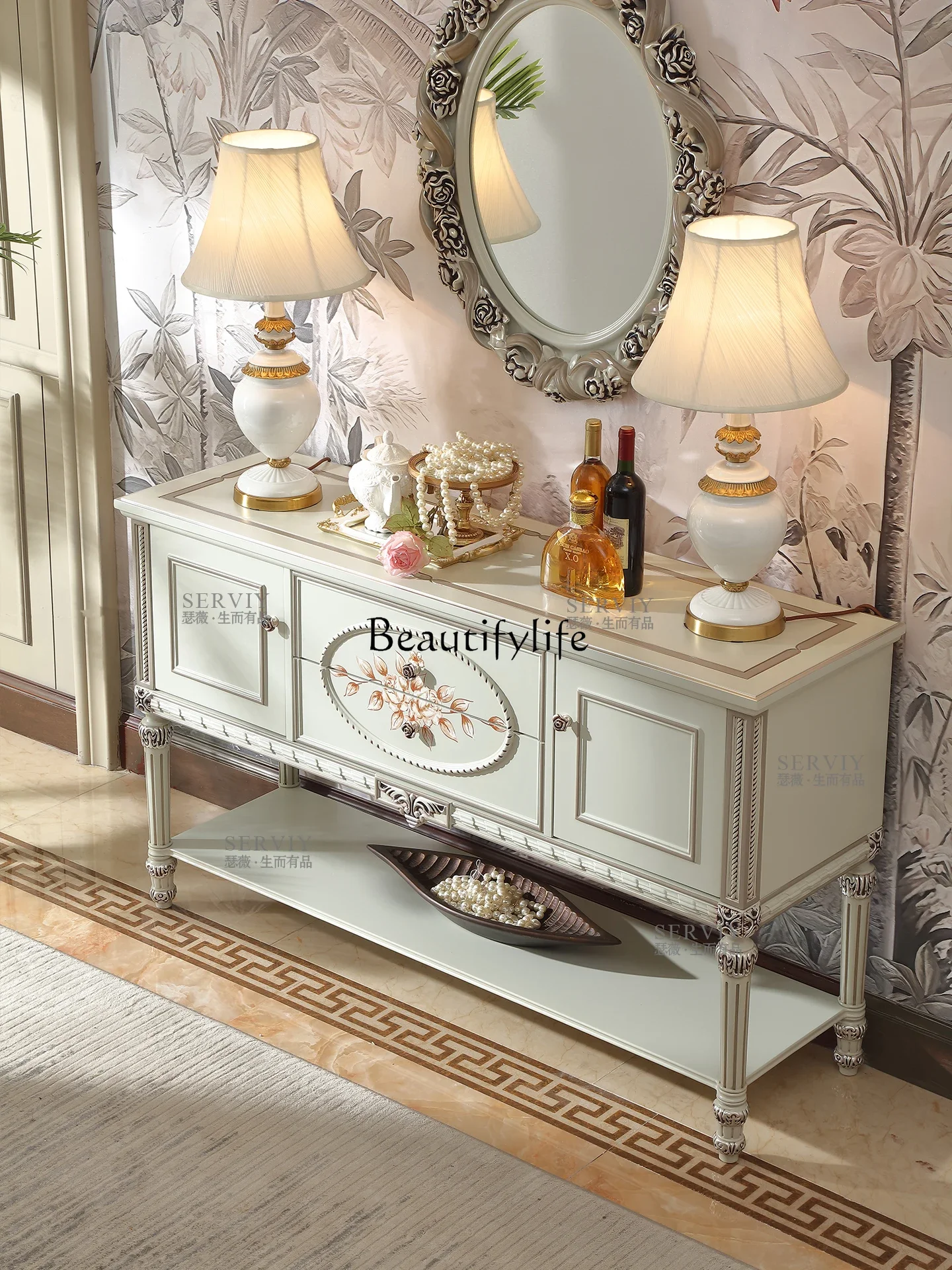 

LXFrench dining side solid wood hand-carved locker European villa partition cabinetSSS