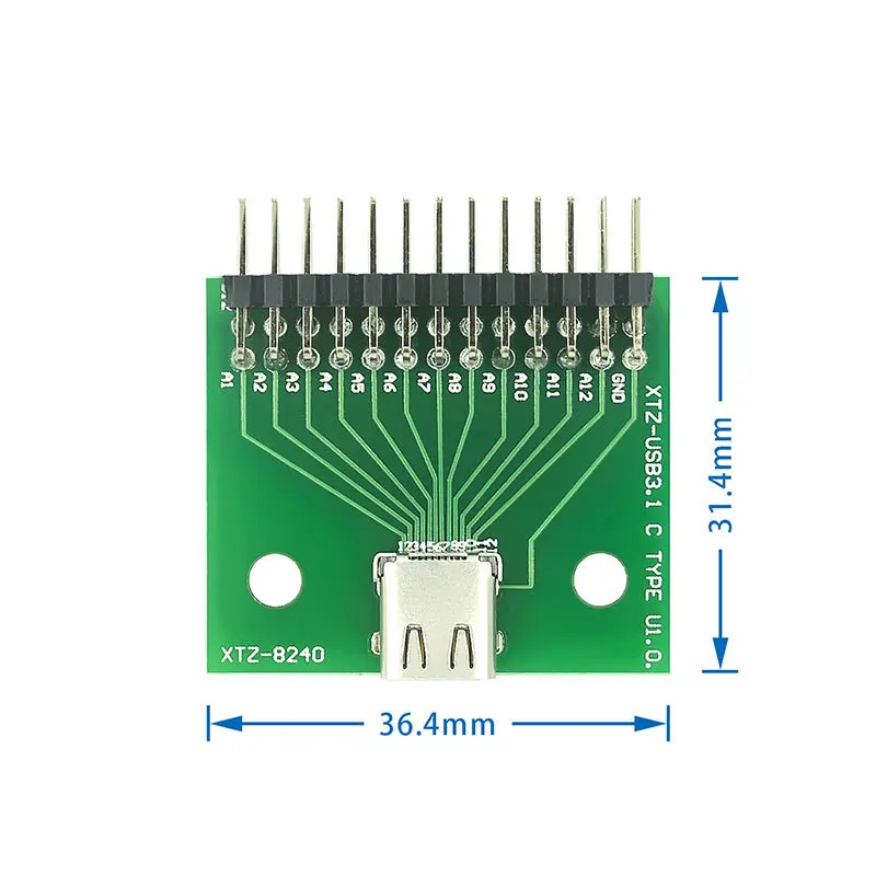 Dual Side Type C Female Test Board USB 3.1 with PCB 24P Socket Connector and Pin Header