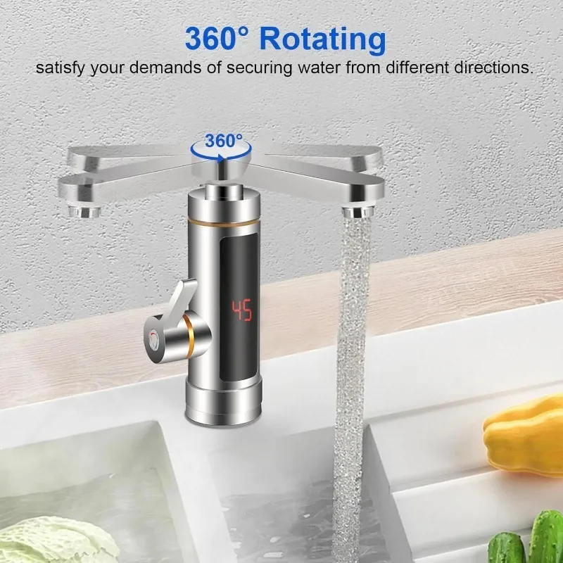 220V Electric Kitchen Flow Water Heater Tap Instant Hot Water Faucet Heater Cold Heating Tankless Water Heater with LED image 5