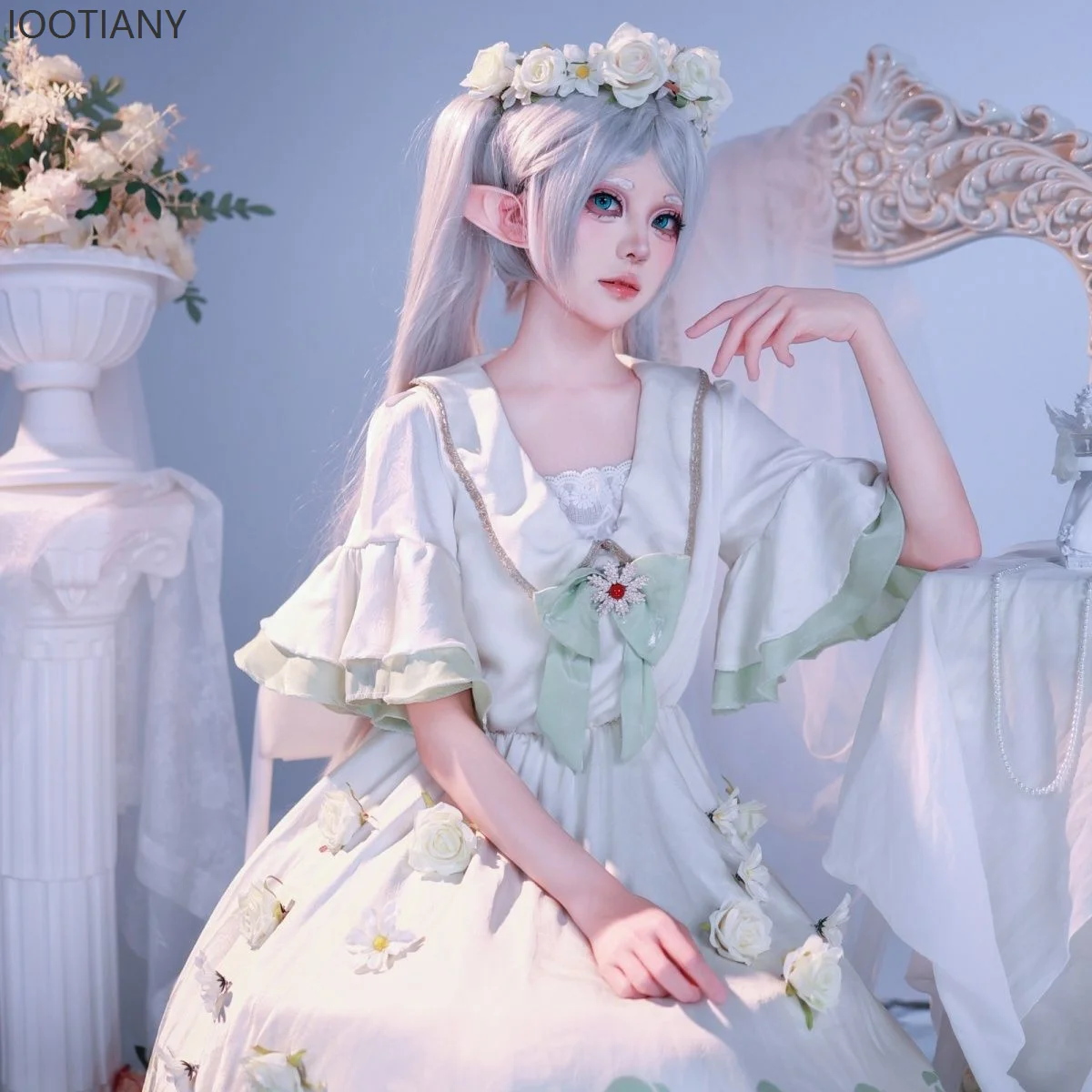 

Japanese Sweet And Cute Y2k Lolita Lace Baby Collar Dress Maid Role Play Halloween Masquerade Party Stage Performance Costume