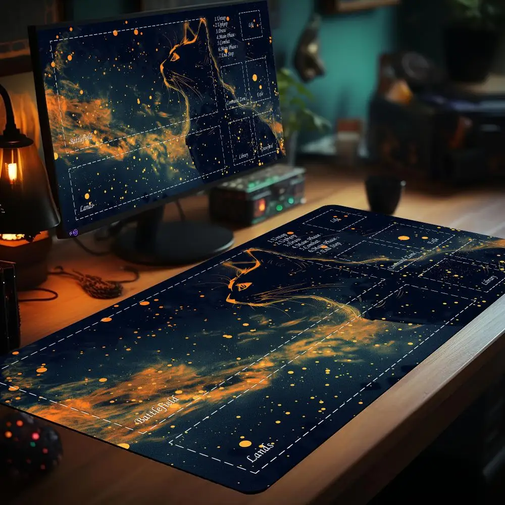 Fantasy White Cat anime magic Playmat Card Gaming Mat with zone MTG TCG gathering game mat Desk Mat Commander Battle playmat