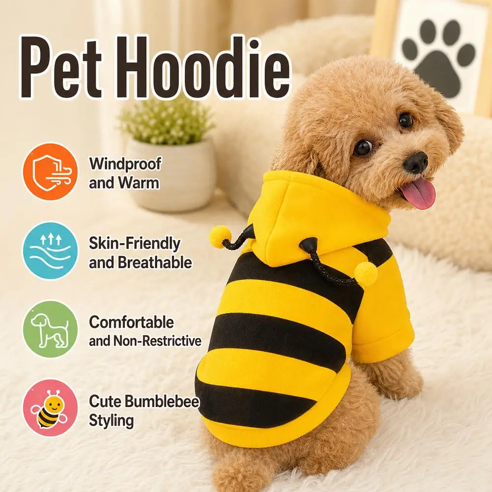 Bienen-Haustier-Hoodie Winter Warmer Fleece Hunde- und Katzenkostüm Cosplay Pullover Outfit für kleine und mittelgroße Welpen und Kätzchen für die Feiertage – Detail 5