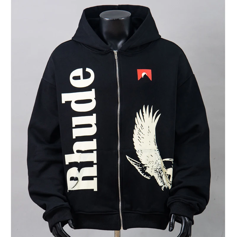 2026 High Street Fashion Versatile Men's Women's RHUDE Hoodies Trend Letter Printed Loose Zipper Cardigan Stock