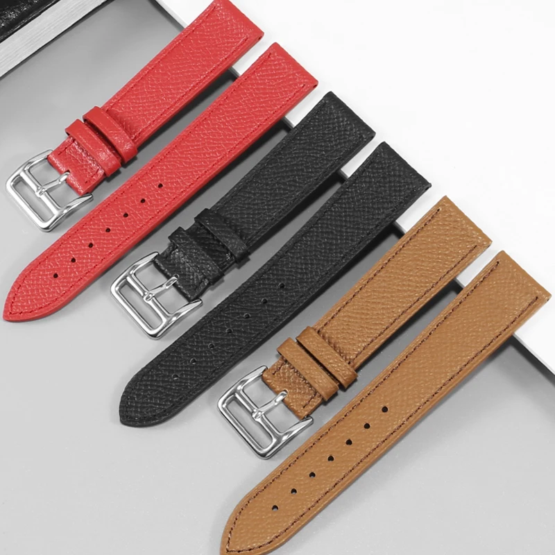 

Litchi patterned genuine leather watch strap suitable for Hermes H Hour HH1.210 501 Armani Fossil Bracelet men