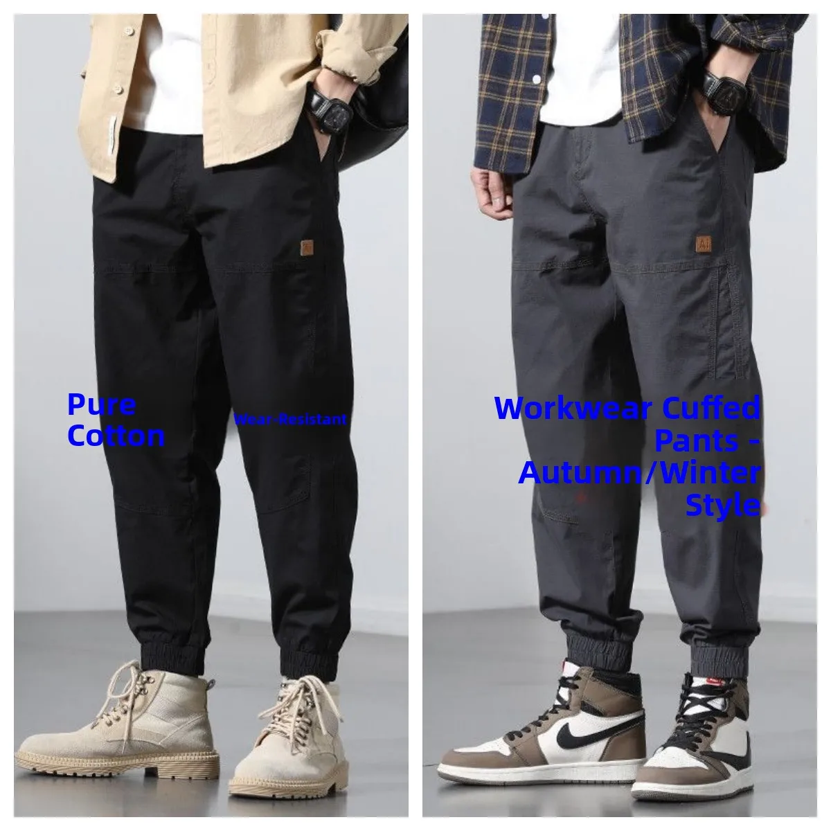 

Men's Pure Cotton Work Trousers Harlan Sle Fce Lined Casual Long Pants Spring Autumn Wear Resistant Loose Fit Cargo Pants