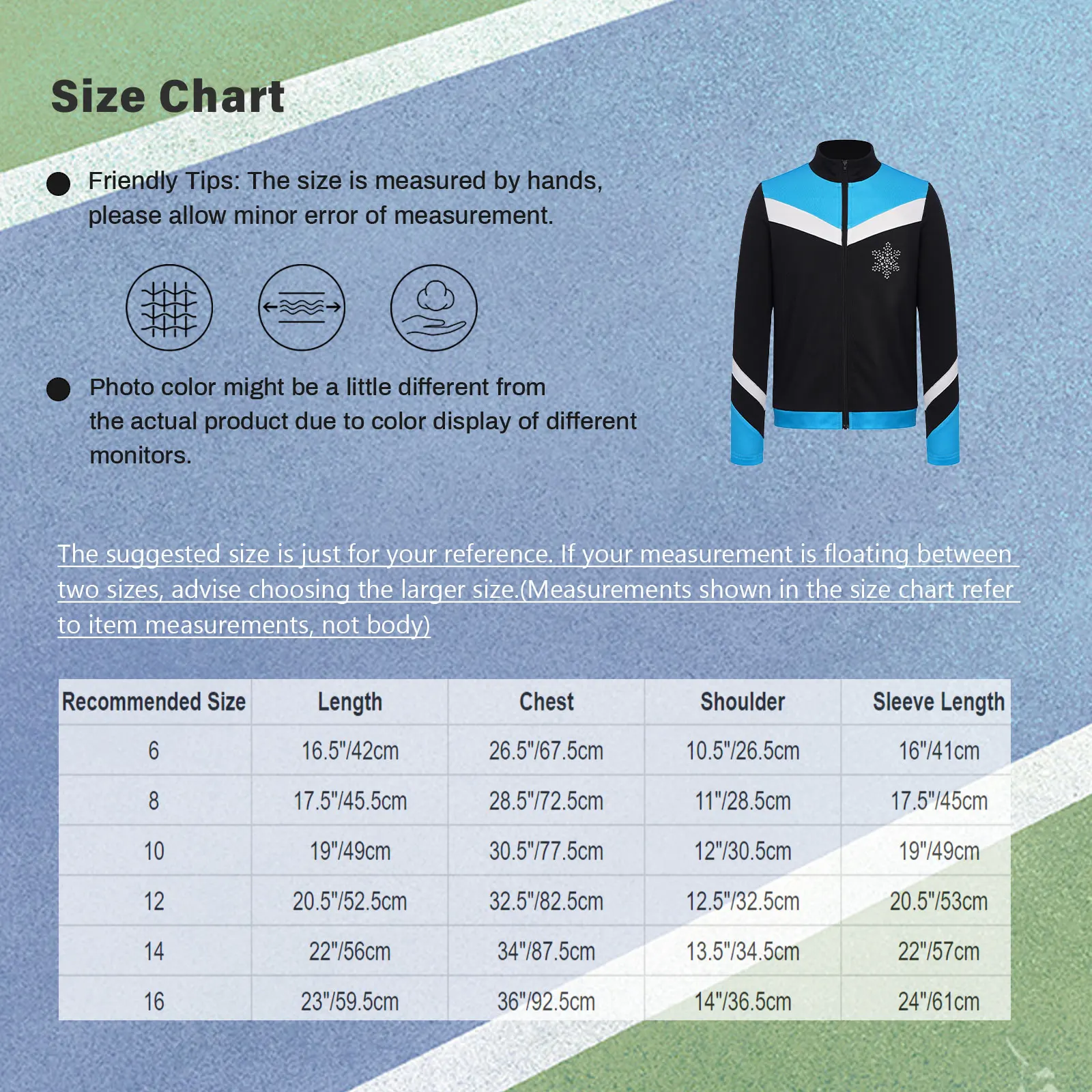 Kids Boys Figure Skating Jacket Training Dance Gymnastics Costume Top Long Sleeve Fleece Lining Rhinestone Snowflake Jacket Coat