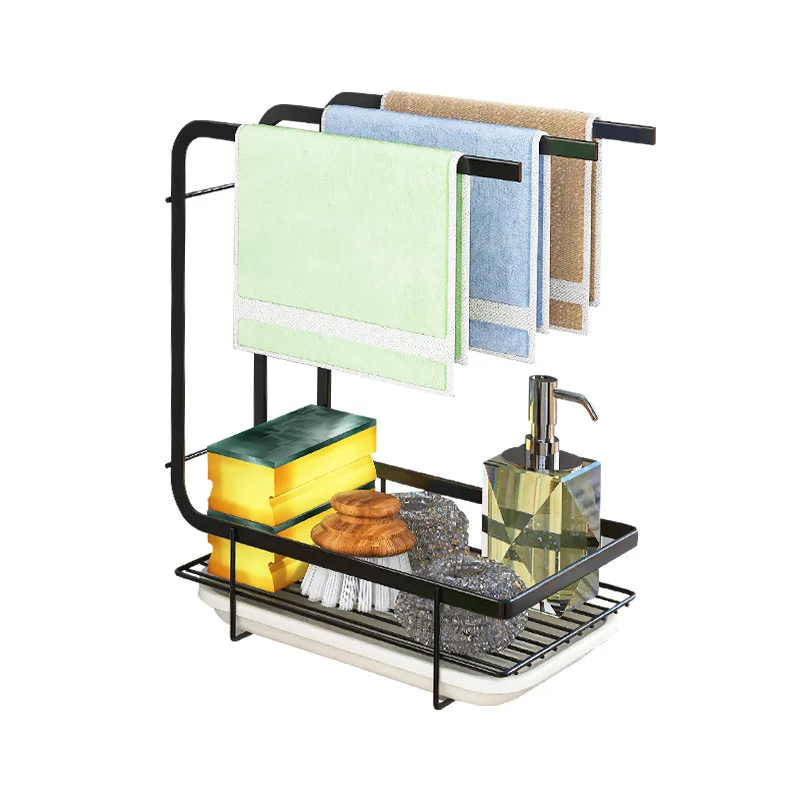 Kitchen Storage Rack Towel Sponge Drain Racks Rag Dishcloth Rack Bathroom Soap Carbon Steel Holder Sink Desktop Organizer