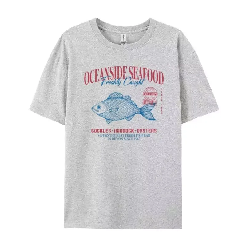 Seafood Graphic Tee Grunge Aesthetic Streetwear T Shirts Cotton Fashion Oversized Women Vintage T-Shirt Retro Style Vacation Top