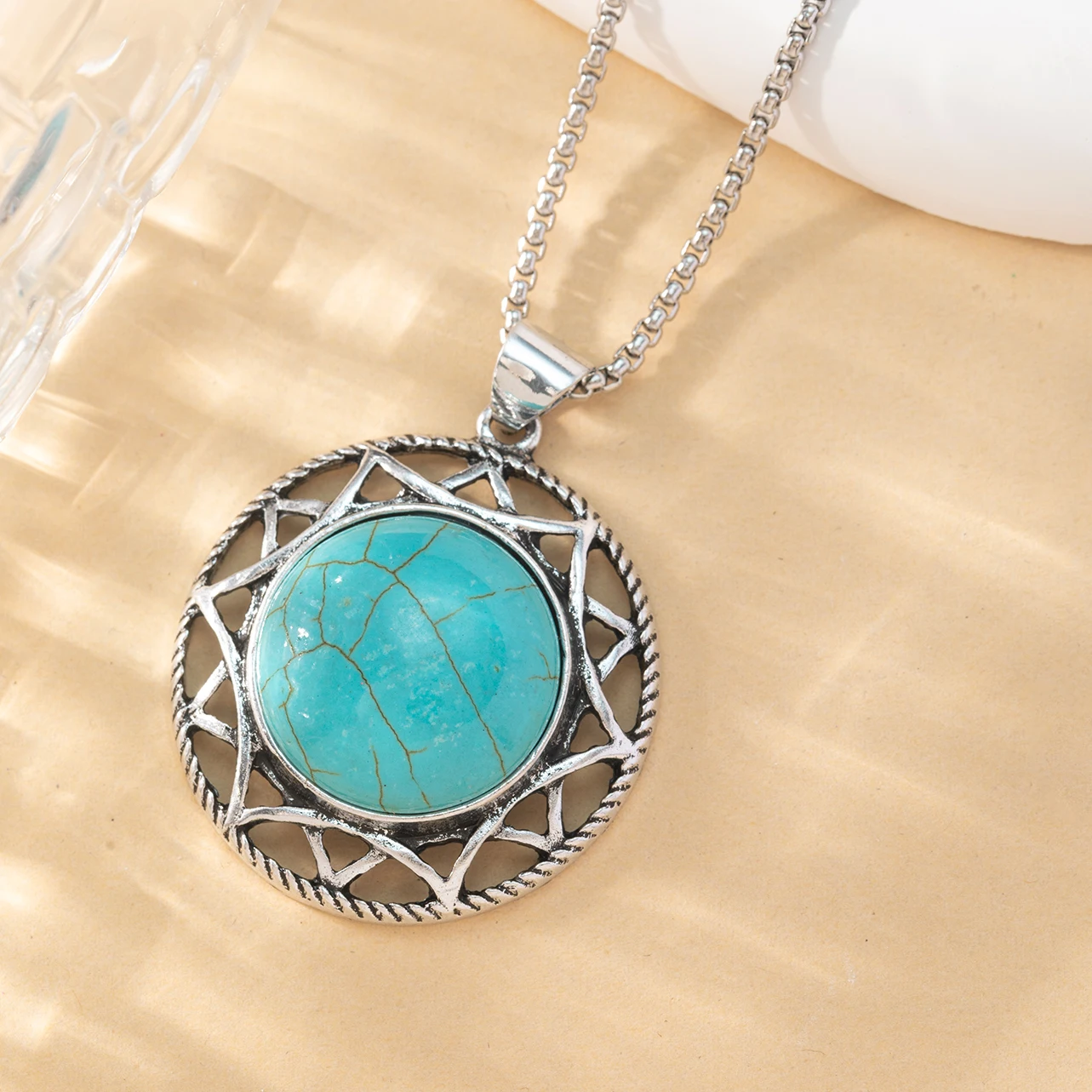 Natural Semiprecious Stone Bule Turquoise Pendant Necklace Sweet and Romantic Valentine's Day Anniversary Gift for Women