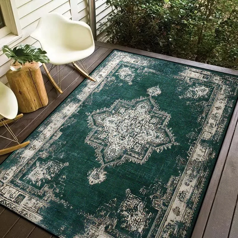 VIKAMA Persian Style Retro Non-slip Carpet Green Living Room Big Size Sofa Mat Easy Cleaning Entrance Door Mat Home Decor