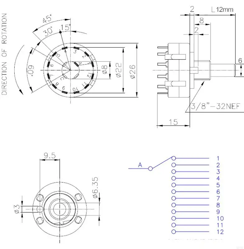 MXMF Band Channel Rotary Selector 1 Pole 12 Position Selectable Position