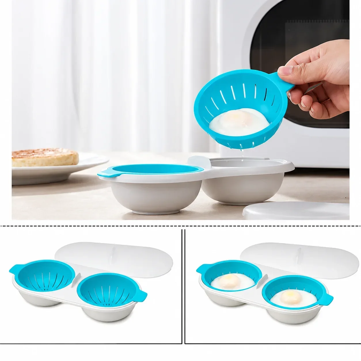 1pc Microwave Eggs Poacher Double-Cup Egg Boiler Kitchen Gadget Hot Spring Egg Mold Cooking Tools