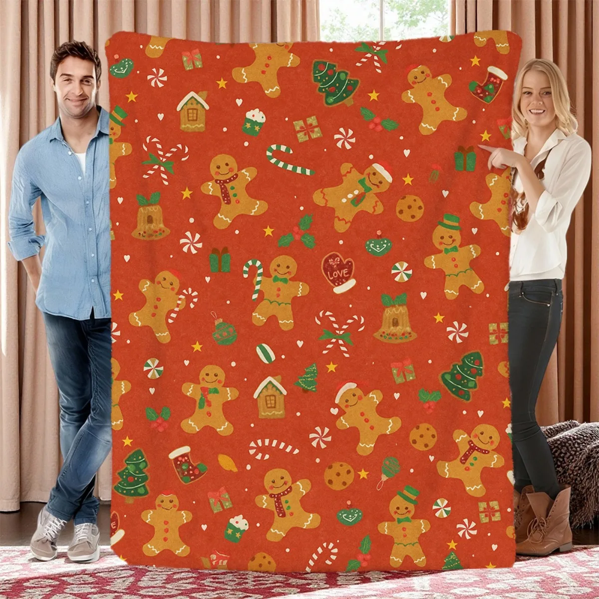 Snowman Reindeer Gift Cart Snowy Scene Fairy Tale Soft Cozy Throw Blanket for Sofa Bed Whimsical Cheer